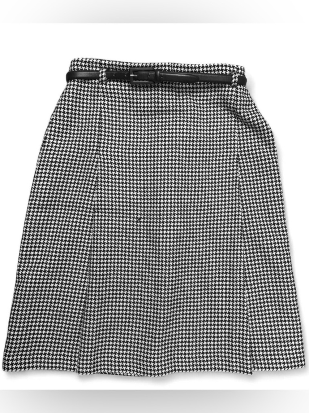 Vintage Valerie Steven’s Pure Wool Houndstooth black white skirt w leather belt